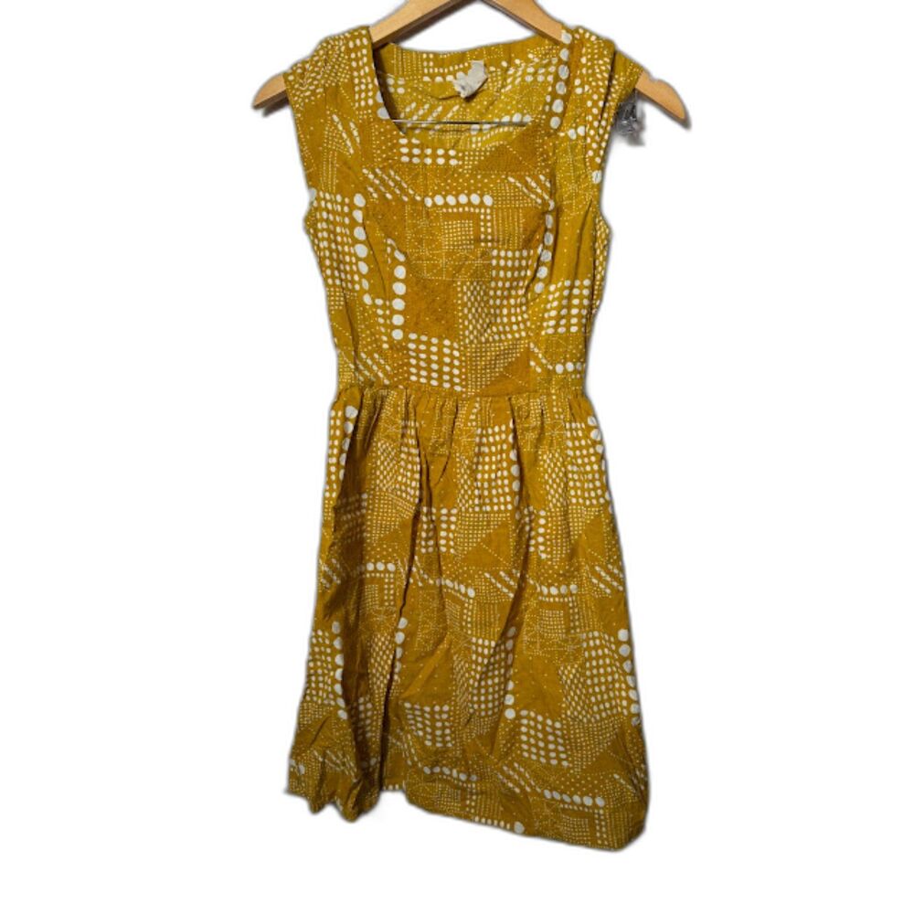 Mata Traders Chilmark Dress Fit & Flare Mustard Yellow Gold Embroidered Boho XS